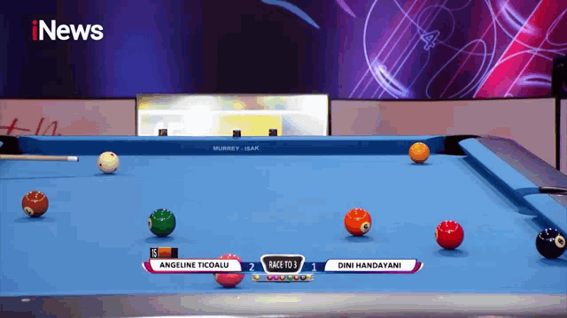 a pool table with the words inews on the bottom