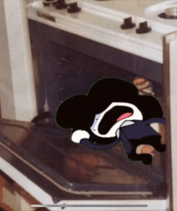 a picture of a cartoon character in an oven