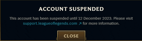 a league of legends account has been suspended until december 2022