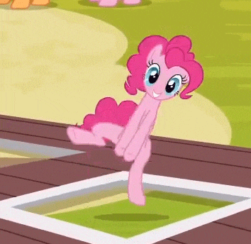 pinkie pie from my little pony is standing on one leg in a swimming pool .