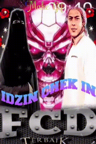 a man in a white shirt is standing next to a woman in a niqab and a pink skull with the words make up on it