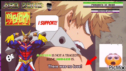 a cartoon of all might says i support autism is not a tragedy