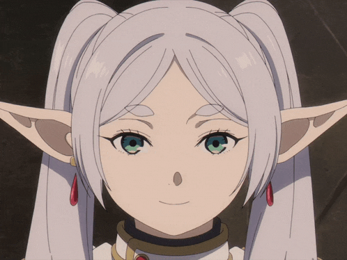 a girl with white hair and blue eyes is smiling
