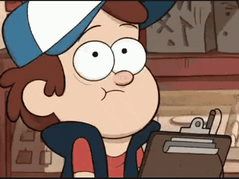 a cartoon character is holding a clipboard and making a face .