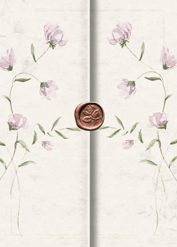 a piece of paper with flowers on it and a wax seal