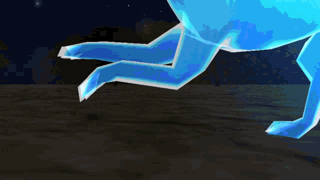 a computer generated image of a blue object floating in the air at night