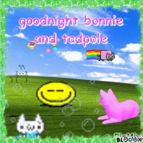 a goodnight bonnie and tadpole picture with a smiley face