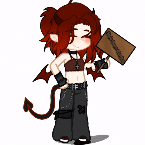a drawing of a devil girl holding a sign that says say i 'm a witch