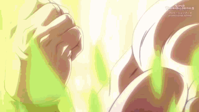 a close up of a person 's fist with super dragon ball heroes written on the bottom right