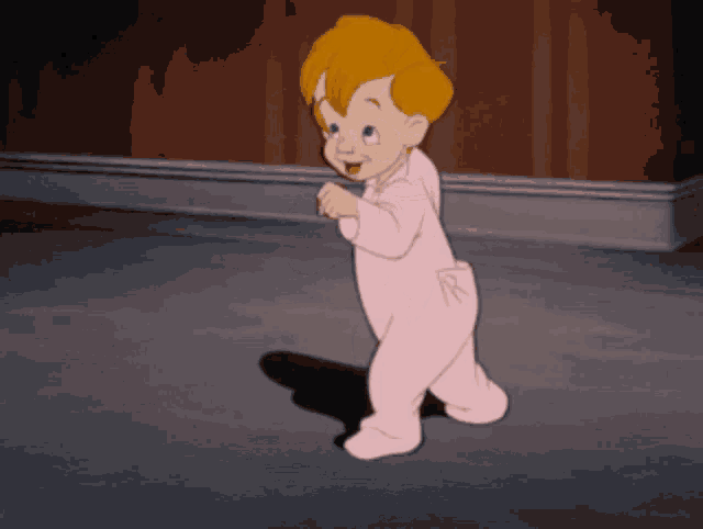 a cartoon of a baby in pink pajamas