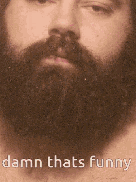a man with a beard has the words damn thats funny on the bottom
