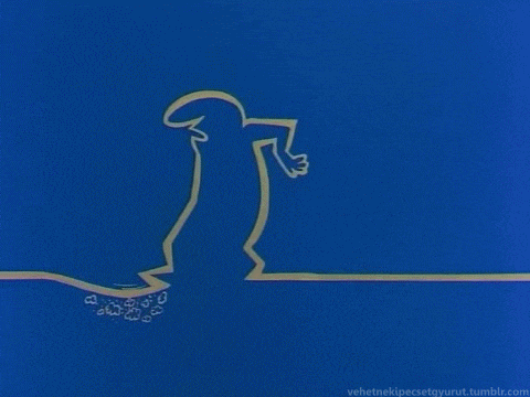 a drawing of a person walking on a line with a blue background