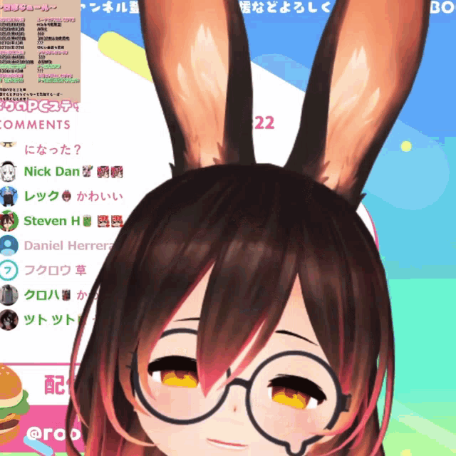 a girl with glasses and bunny ears has a bunch of comments