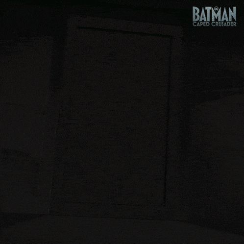 a poster for batman caped crusader showing a shadow of batman