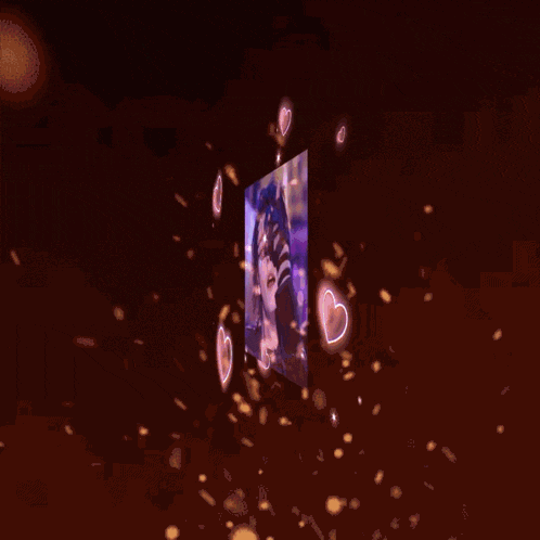 a painting of a circle of flames with a blue background