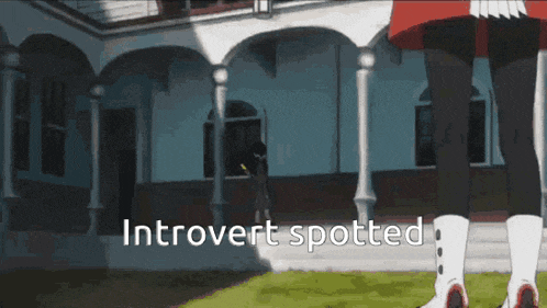 a person standing in front of a building with the words introvert spotted on the bottom