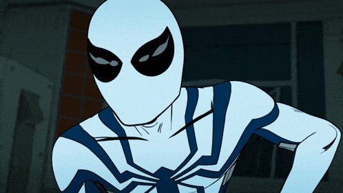 a cartoon drawing of a spider man in a white suit