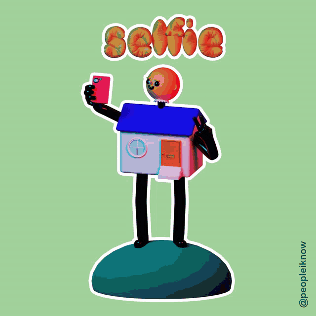 a sticker of a cartoon character with the name selfie