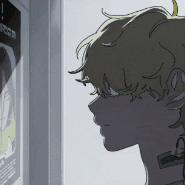 a drawing of a person looking at a poster that says ' free '