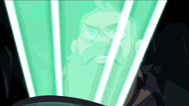 a cartoon of a man with a beard and mustache is being projected on a screen
