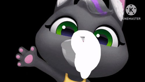 a close up of a cartoon cat 's face with the words kinemaster on the bottom