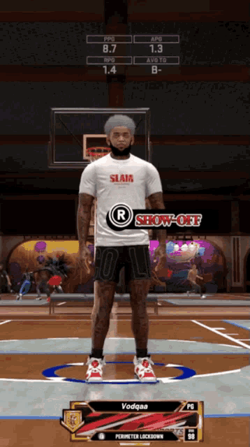 a basketball player wearing a shirt that says " slaat "
