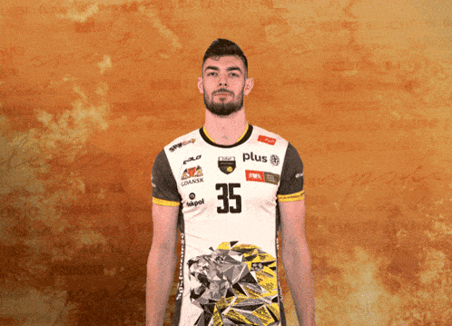 a man wearing a jersey with the number 35 on the front