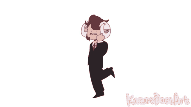 a cartoon drawing of a man in a suit with horns .
