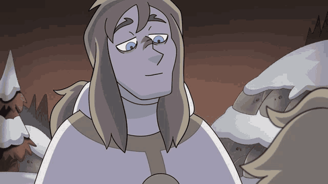 a cartoon drawing of a man with long hair and a bird on his face