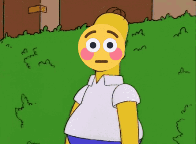 homer simpson with a smiley face on his face standing in the grass