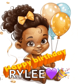 a baby girl is holding balloons and a happy birthday sign .