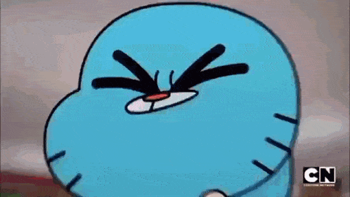 gumball from the amazing world of gumball is making a funny face with his mouth open .