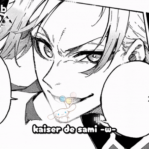 a black and white drawing of a man with the words kaiser de sami-w written on the bottom