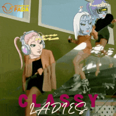 a cartoon of a woman dancing with the words classy ladies below her