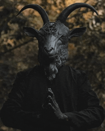 a person with a goat mask on their head