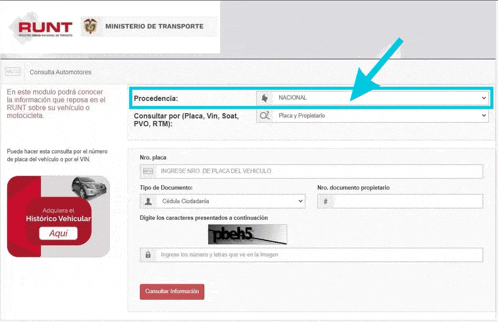 a screenshot of a website that says ministerio de transporte at the top