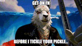 a furry character with the caption get on fn before i tickle your pickle ..