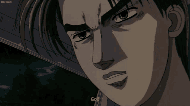 a close up of a man 's face with the words go on the bottom right