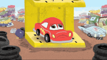 a cartoon drawing of a red car with a license plate that says lgp