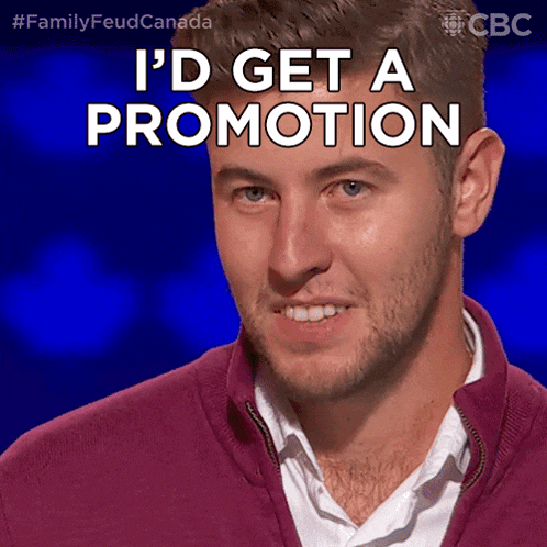 a man says i 'd get a promotion on a blue screen