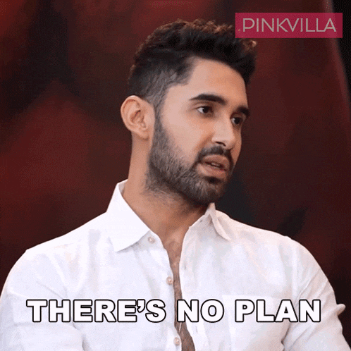 a man says there 's no plan in front of a pinkvilla logo