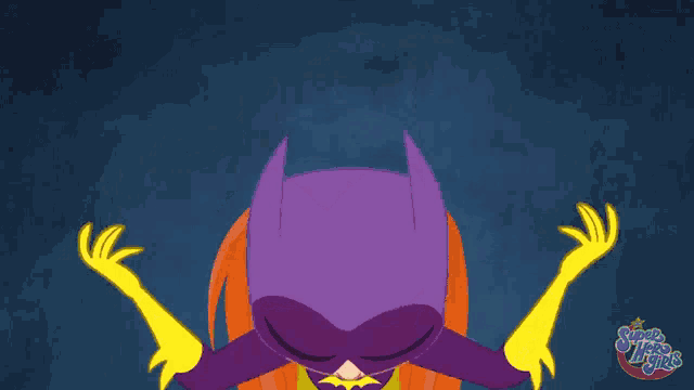 a cartoon of a girl in a batman costume with super hero girls written on the bottom