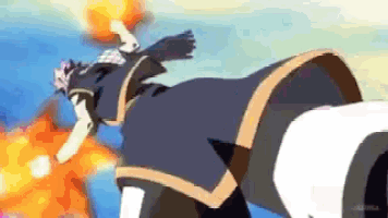 a cartoon character is flying through the air with a fireball coming out of his mouth .