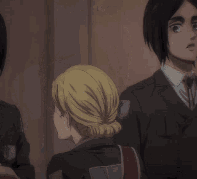 a man and a woman are standing next to each other and the words you seem based are visible