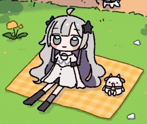 a drawing of a girl sitting on a plaid blanket