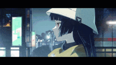 a girl wearing a white hat with a triangle on it