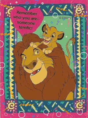 a picture of a lion and a cub with a speech bubble saying remember who you are someone terrific