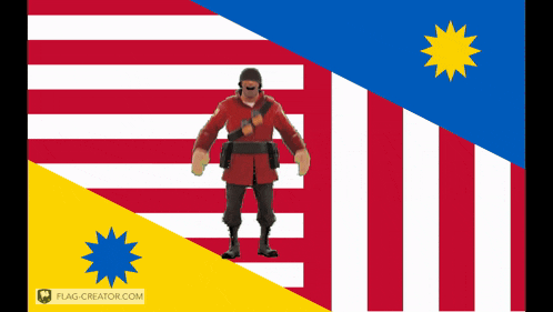 a toy soldier is standing in front of a flag that says flag-creator.com on it