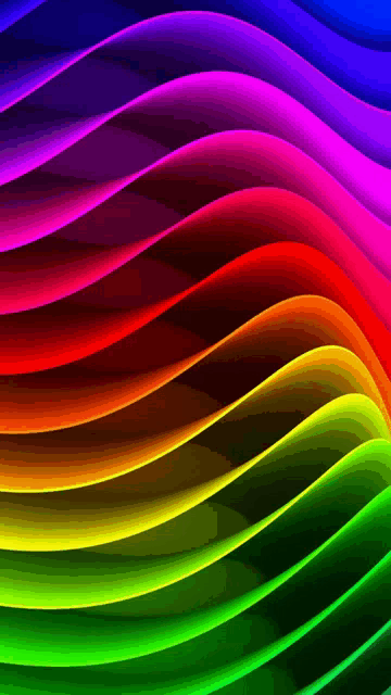 a rainbow of colored waves on a blue background