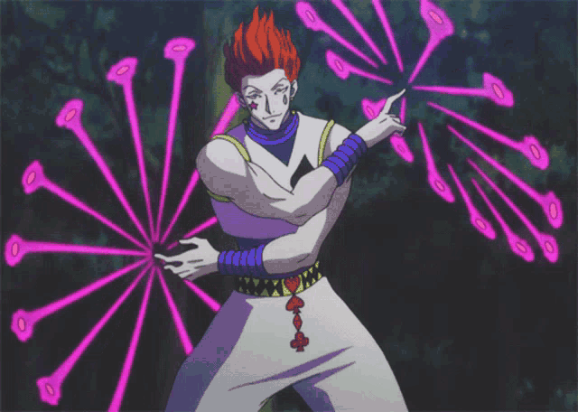 a cartoon character with red hair and a playing card belt
